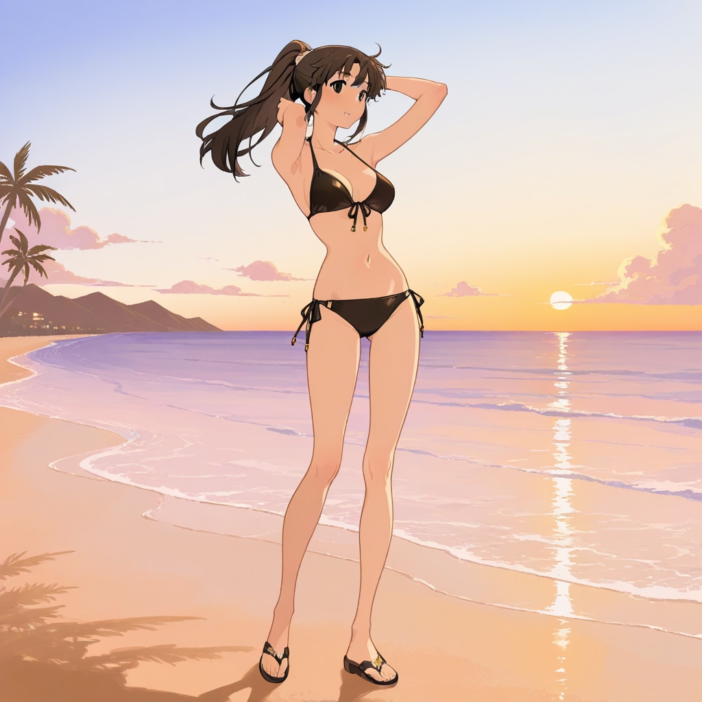 夕日と少女