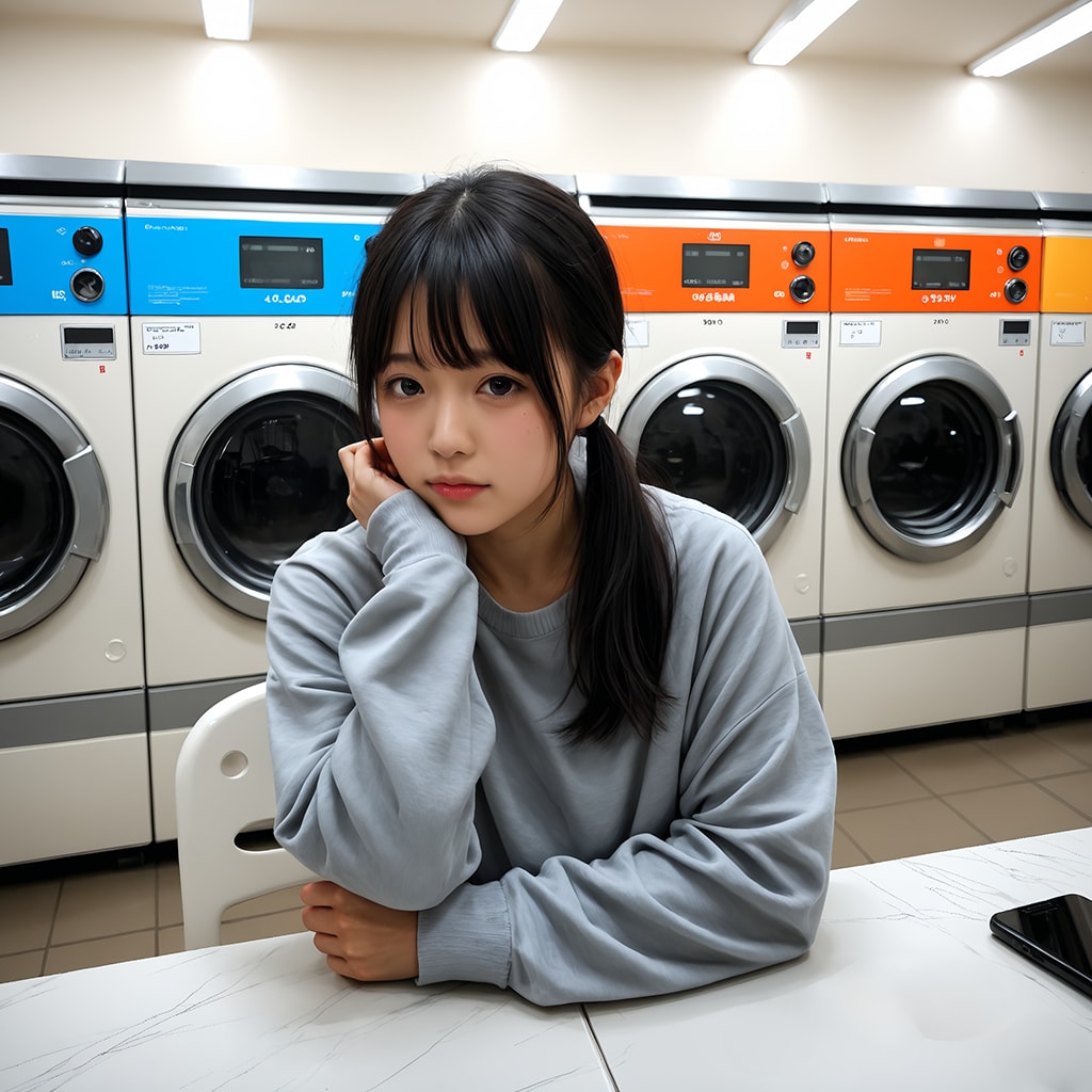 架空コインランドリーで虚ろな美女1