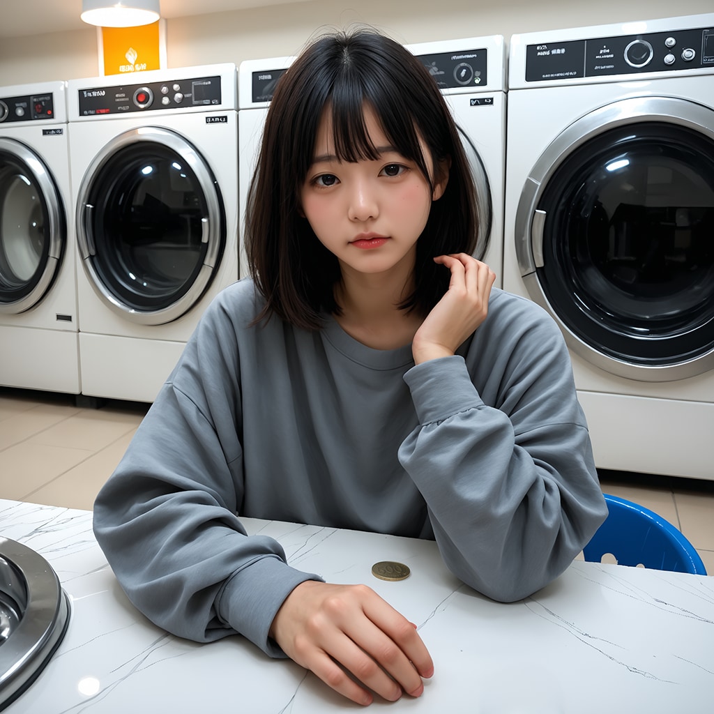 架空コインランドリーで虚ろな美女1