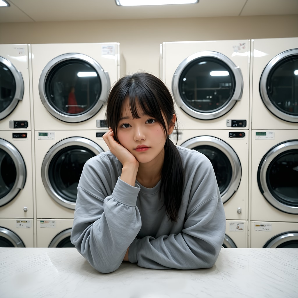 架空コインランドリーで虚ろな美女1