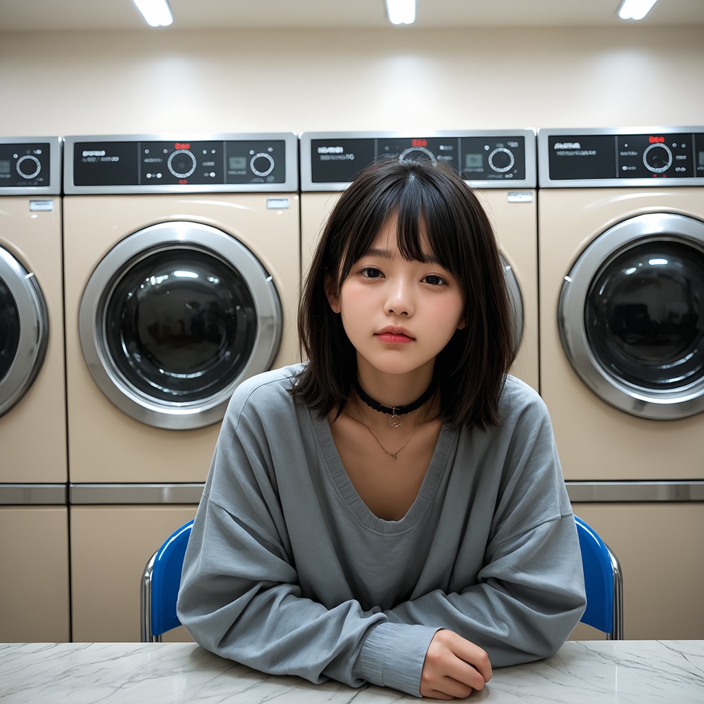 架空コインランドリーで虚ろな美女1
