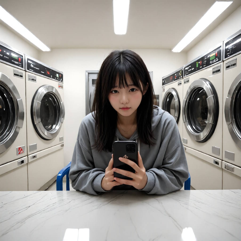 架空コインランドリーで虚ろな美女1