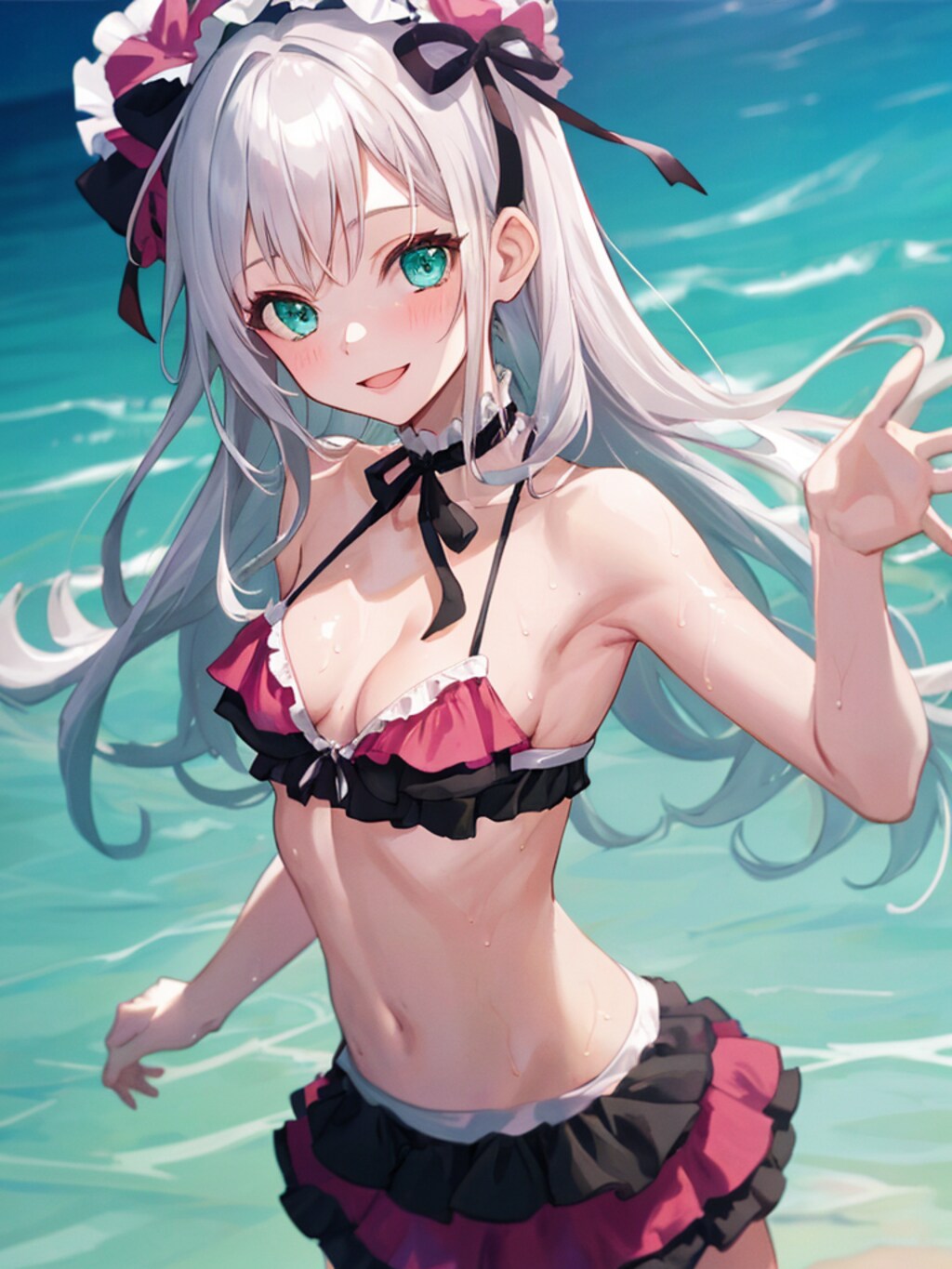 ゴスロリ水着で海です。