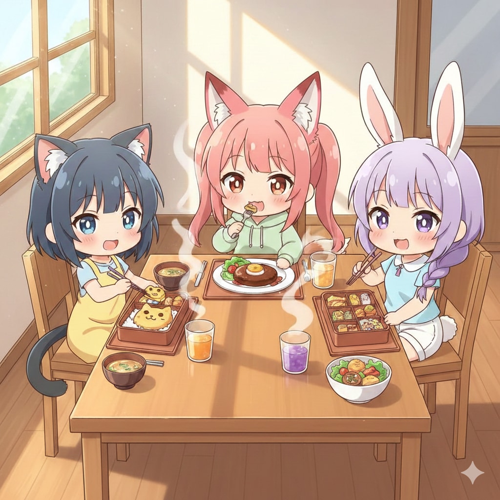 ケモミミ娘達のお昼ご飯 | の人気AIイラスト・グラビア