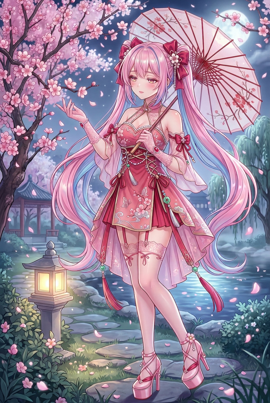 華舞う桃紅の傘下乙女