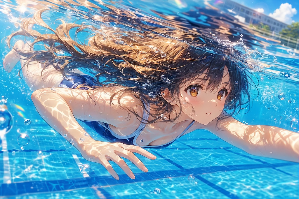 夏休みの学校プール