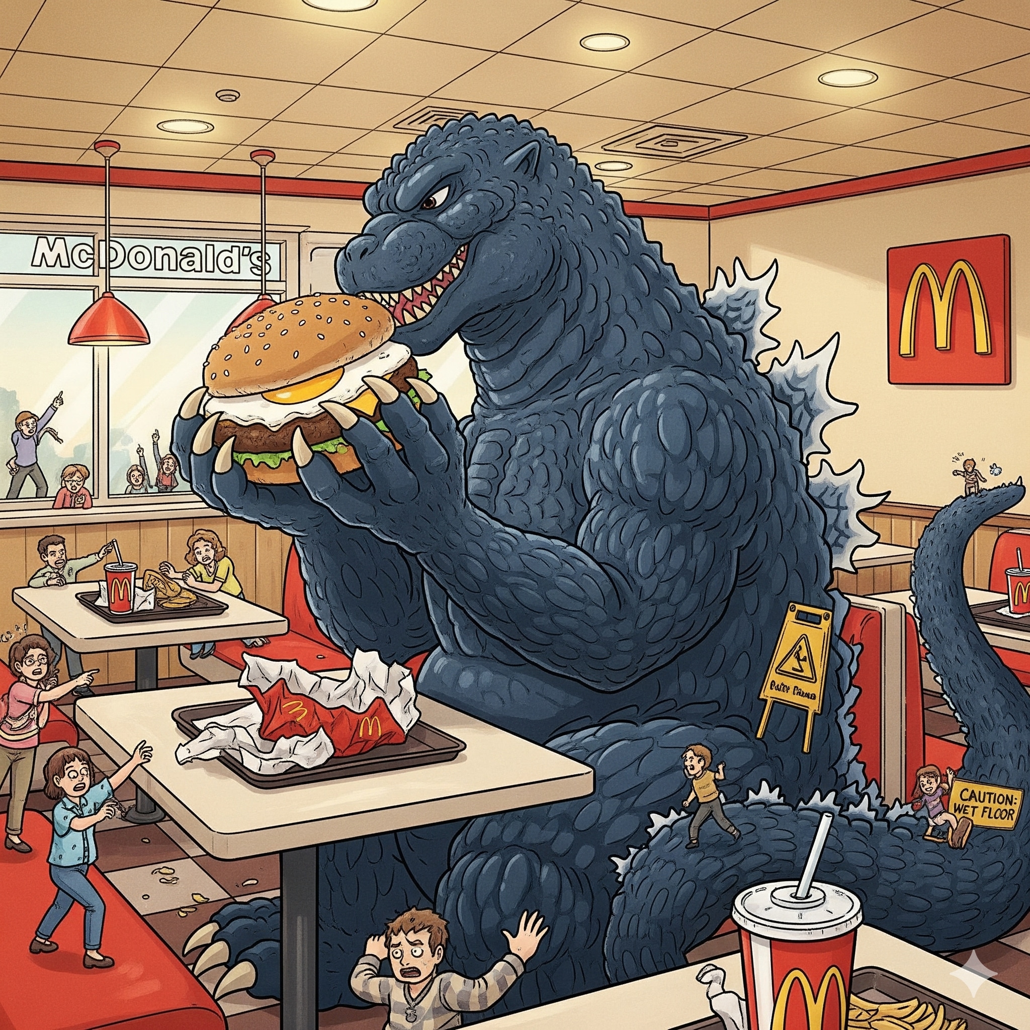 【のっかり作品】月見バーガーを食べるゴジラさん | の人気AIイラスト・グラビア