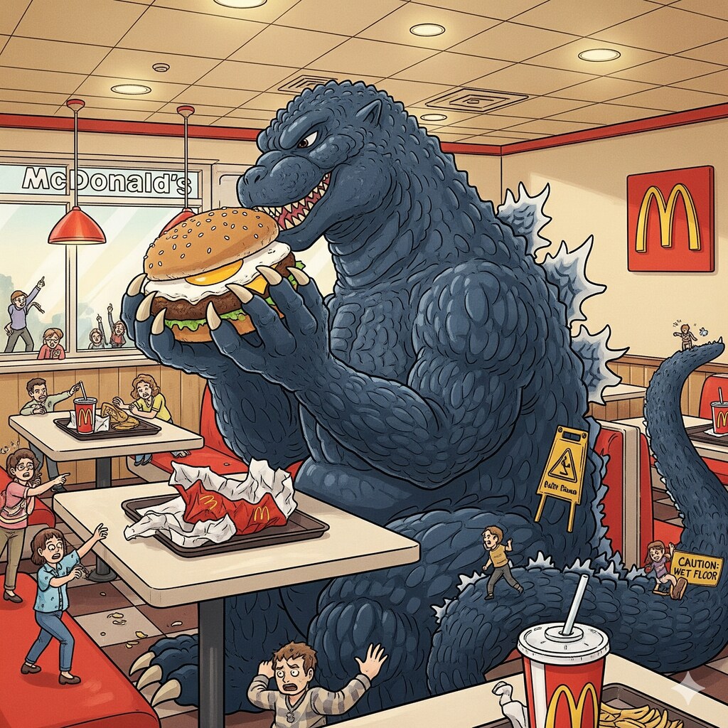 【のっかり作品】月見バーガーを食べるゴジラさん