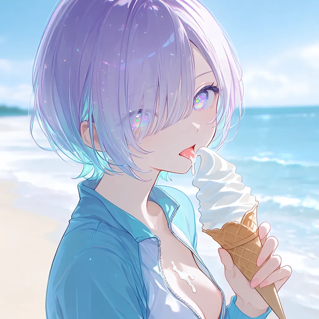 ミラと海辺でソフトクリーム
