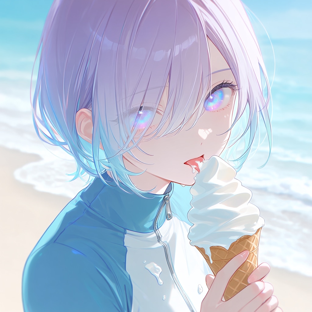 ミラと海辺でソフトクリーム