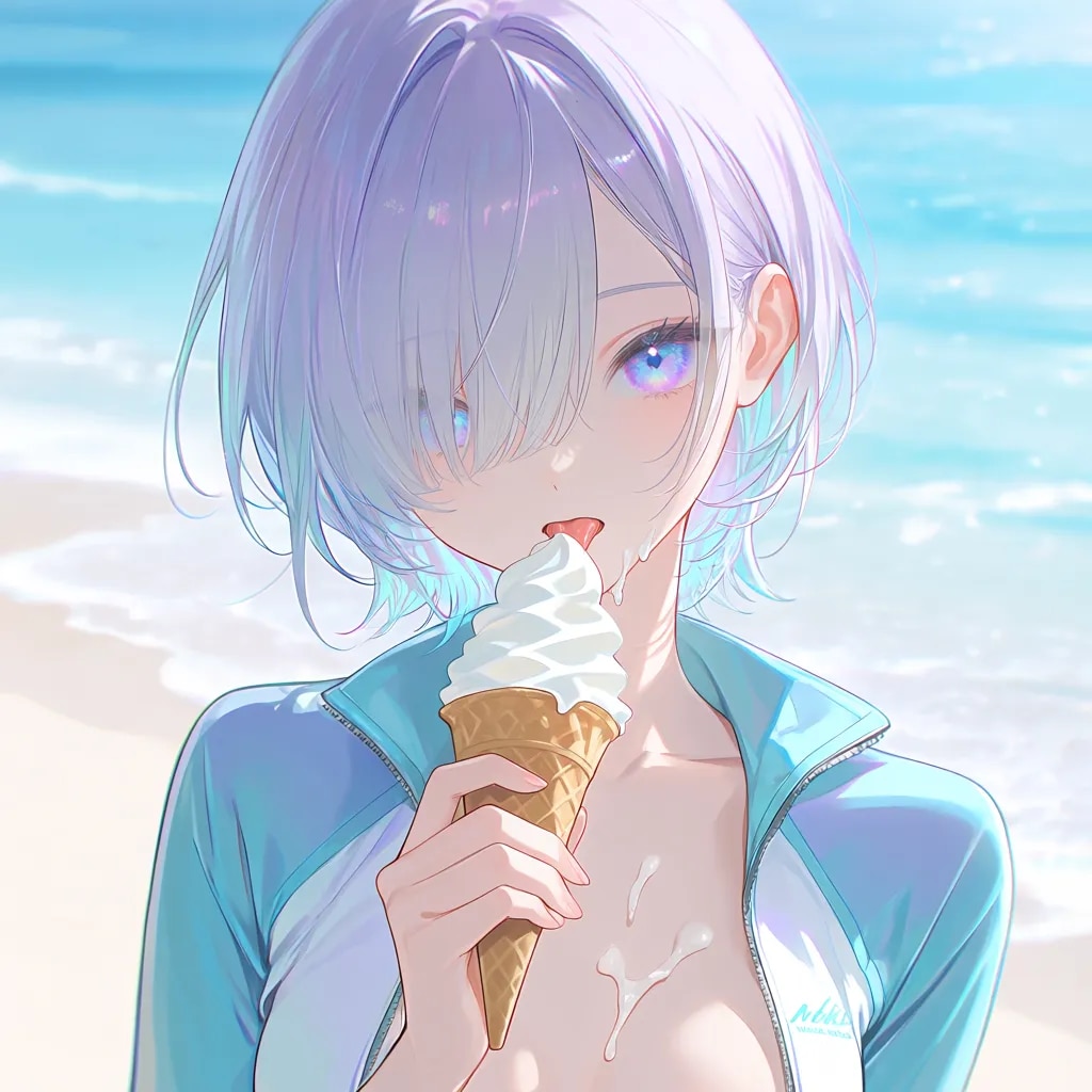 ミラと海辺でソフトクリーム
