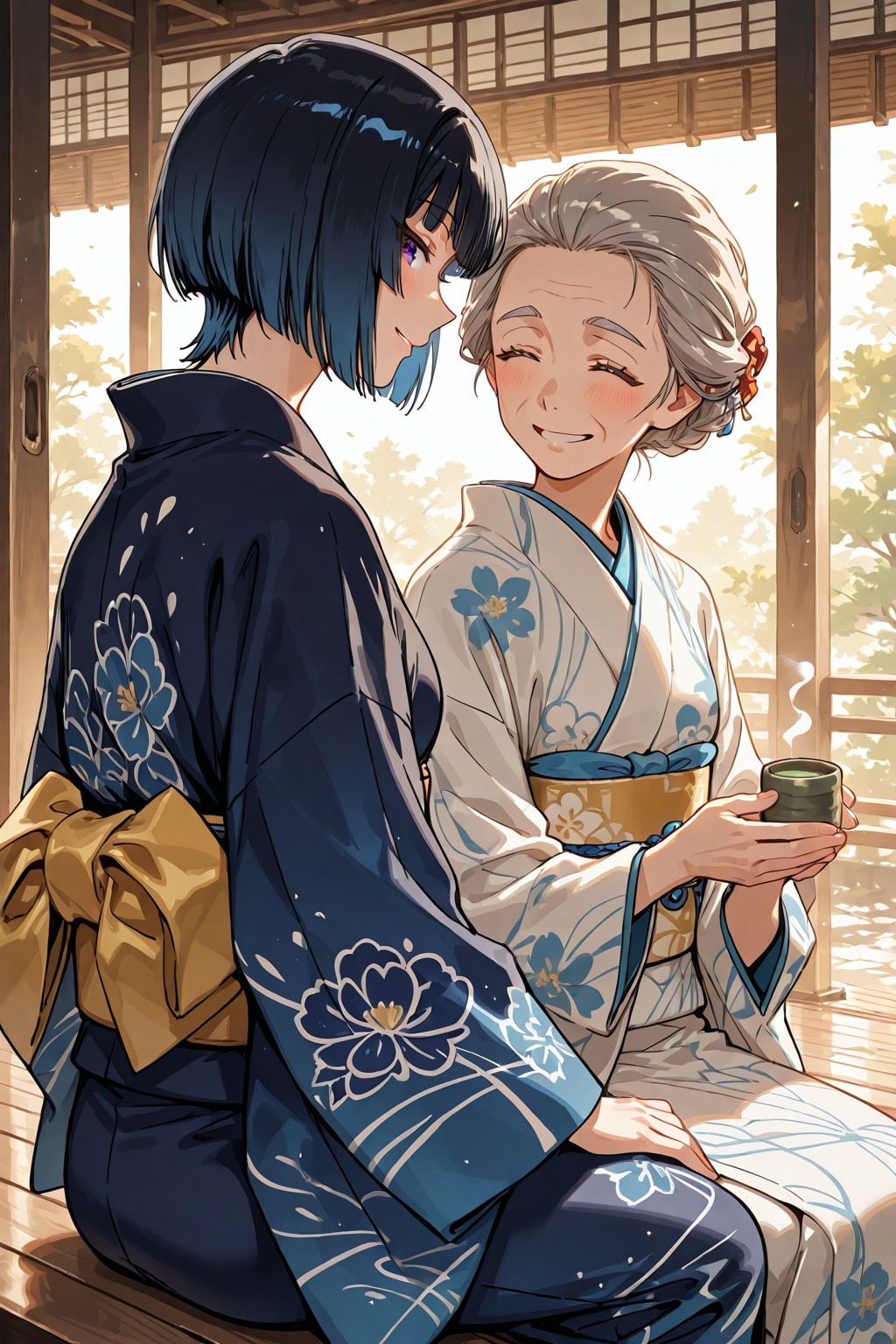 おばあちゃんと談笑するツリ目さん | の人気AIイラスト・グラビア