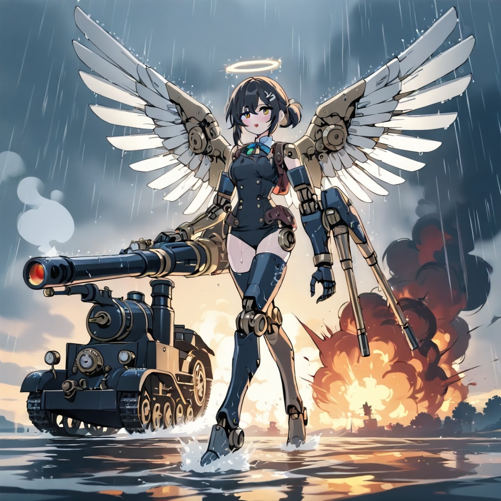 雨の日のスチームパンクメカ天使260514