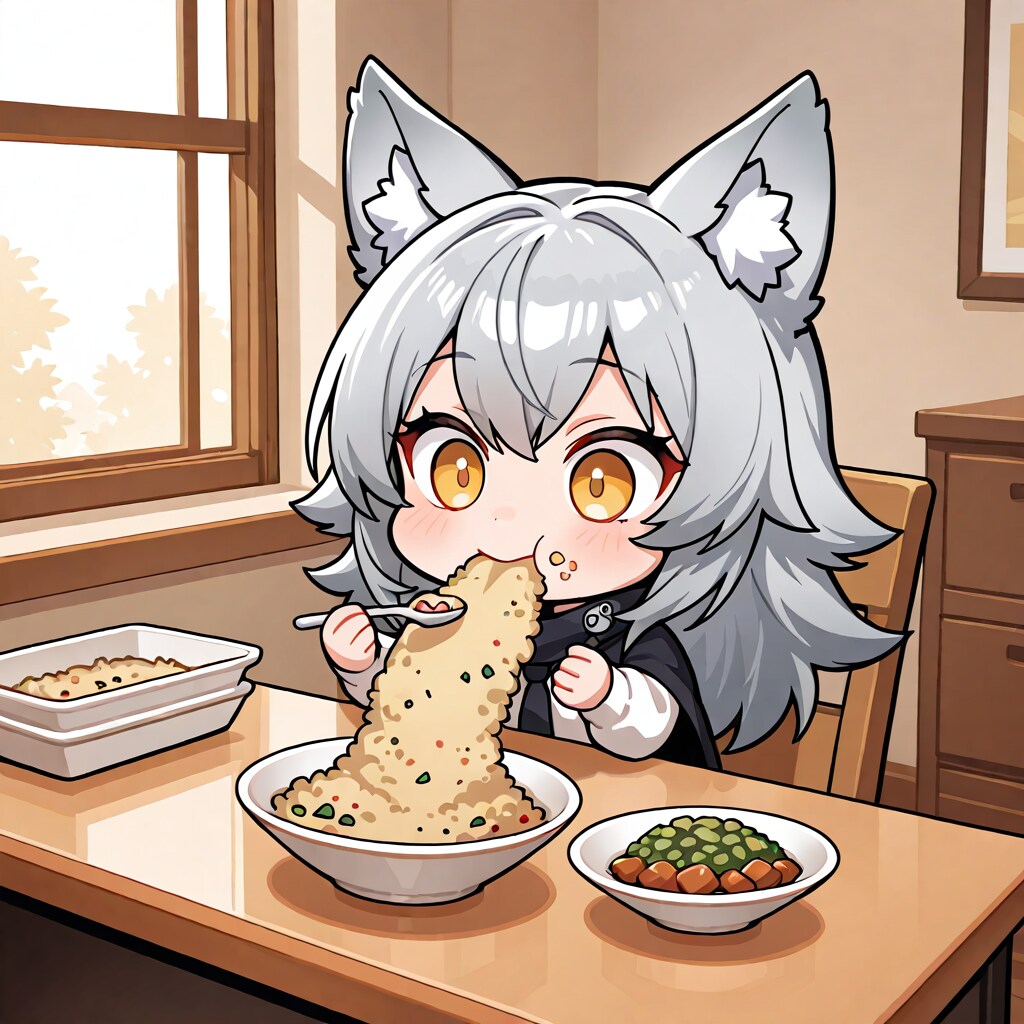 チャーハンを食べる人狼ちゃん