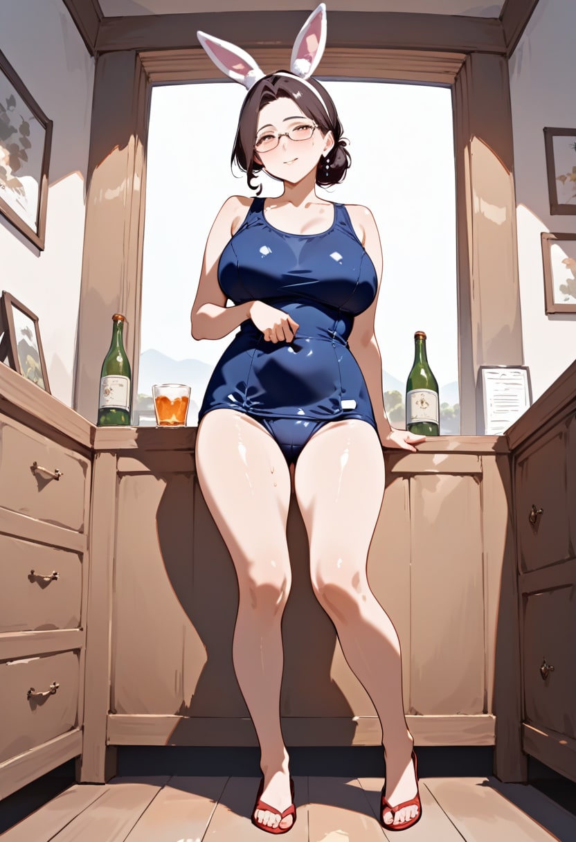 スク水バニーメガネ熟女