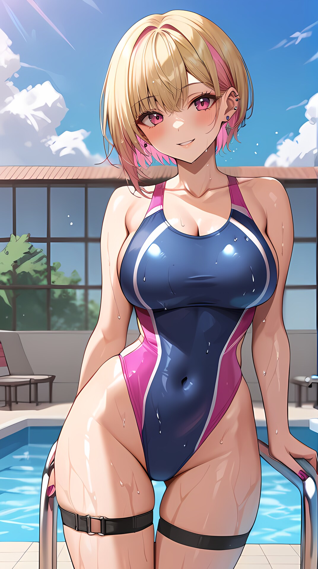 スタイリッシュな競泳水着褐色美女