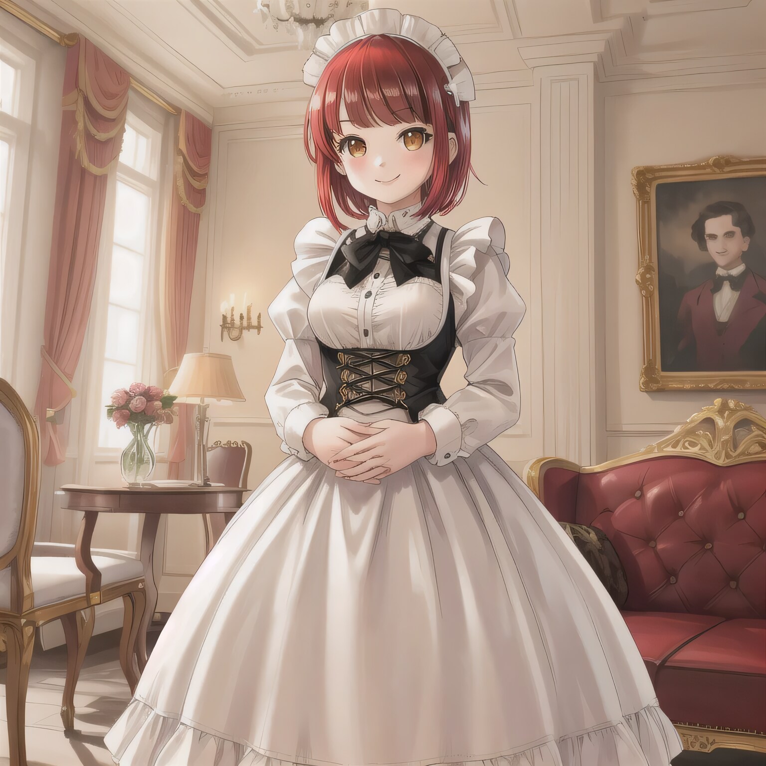 赤髪ボブでメイド服の少女２
