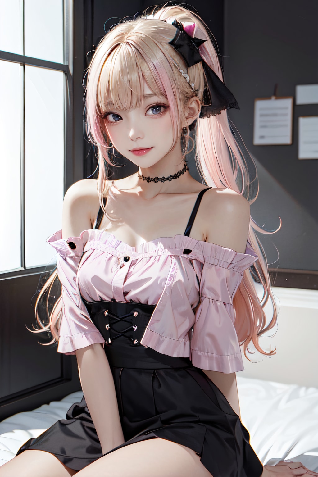 blonde&pinkポニテ