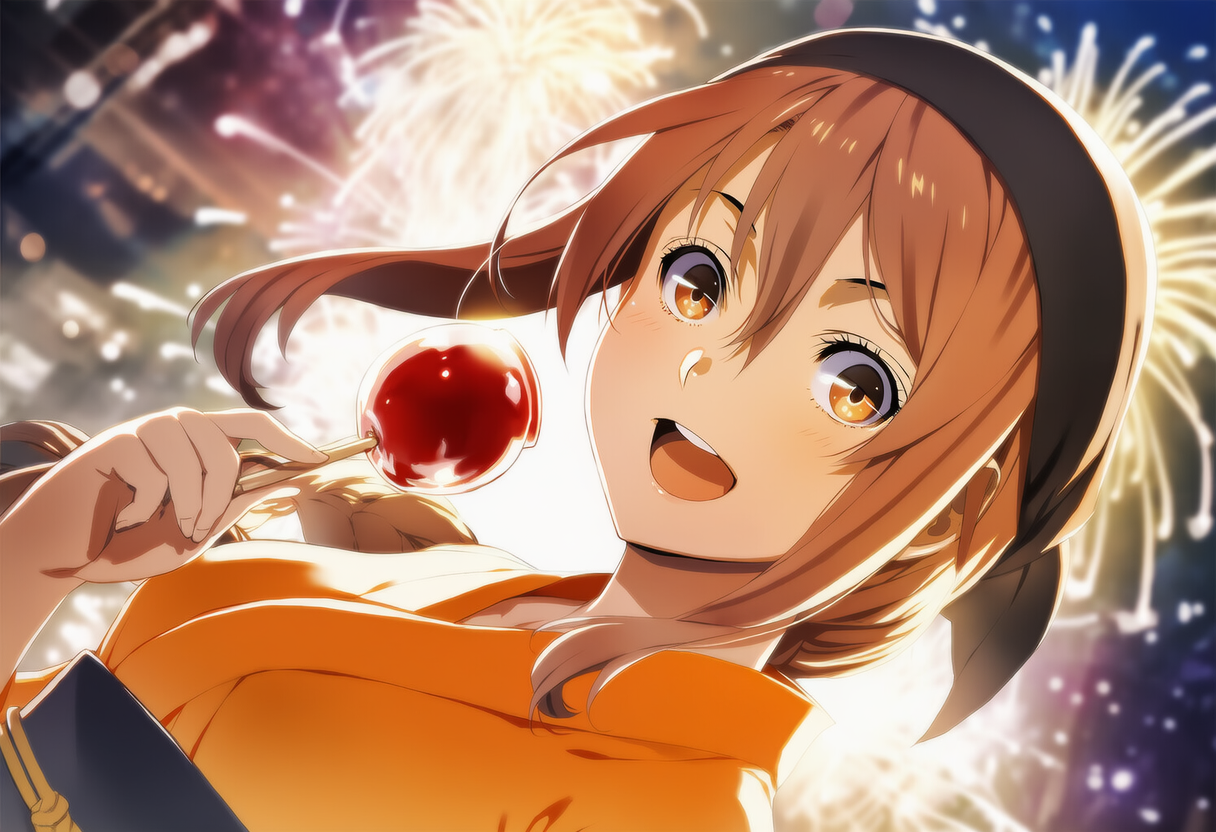 師匠、花火を見て