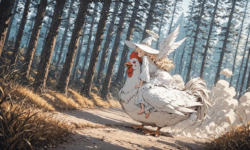 ミラちゃん、大鶏に乗る