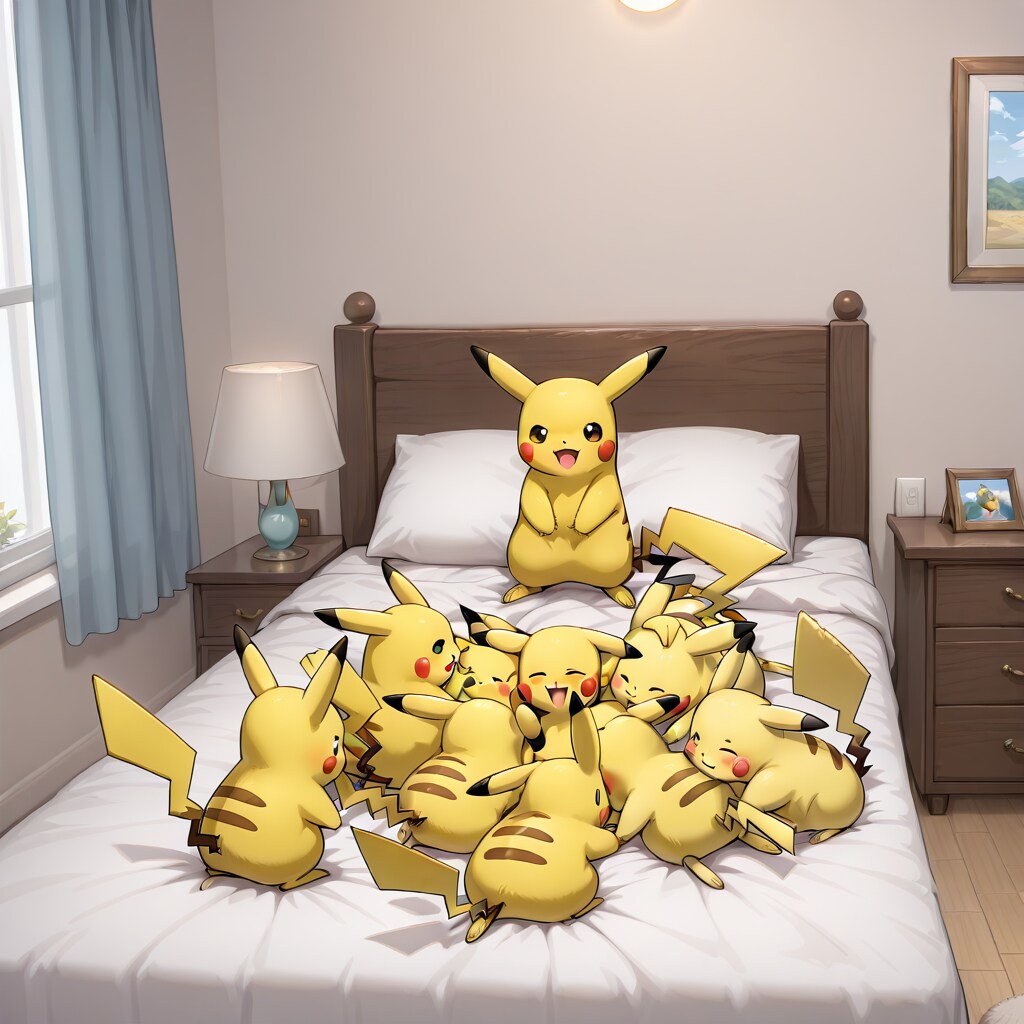ピカチュウ　たくさんベッドに　2025/12/26 | の人気AIイラスト・グラビア