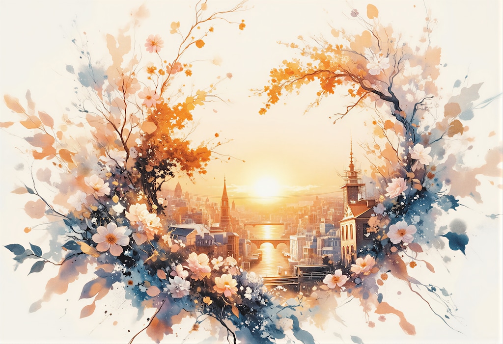 夕陽と花