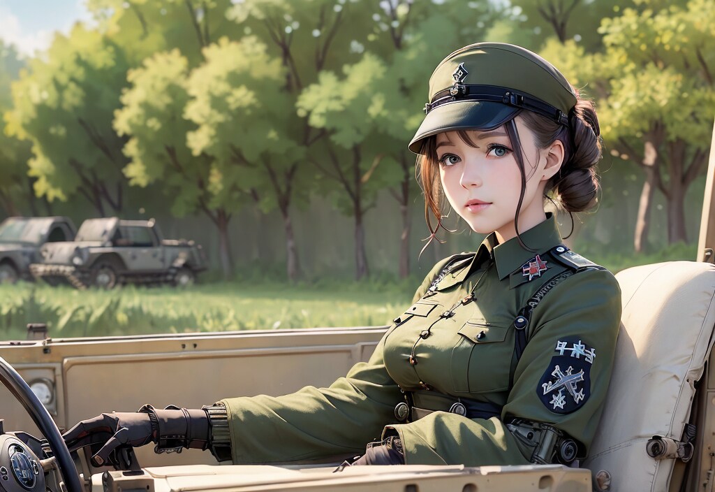 女性兵士とメカｰリアル寄りイラスト