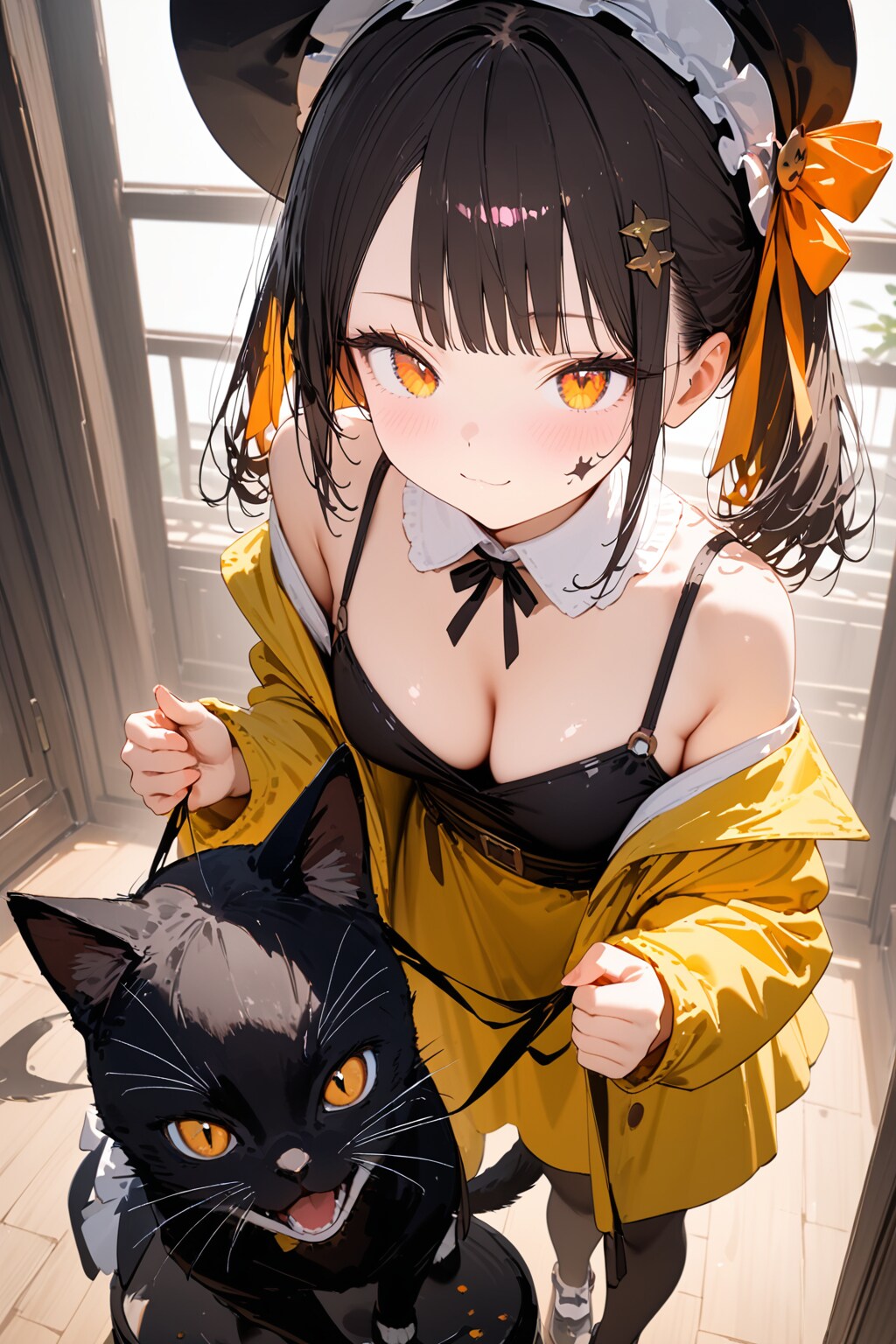 黄色い服の魔女と猫を描いてもらったよ