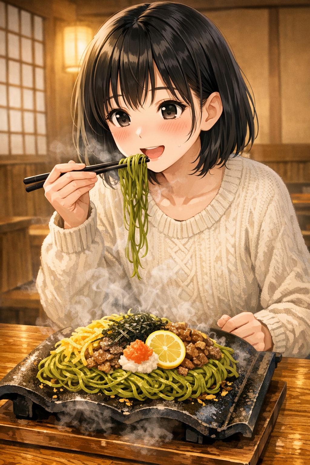 瓦そばを食べている女の子 | の人気AIイラスト・グラビア