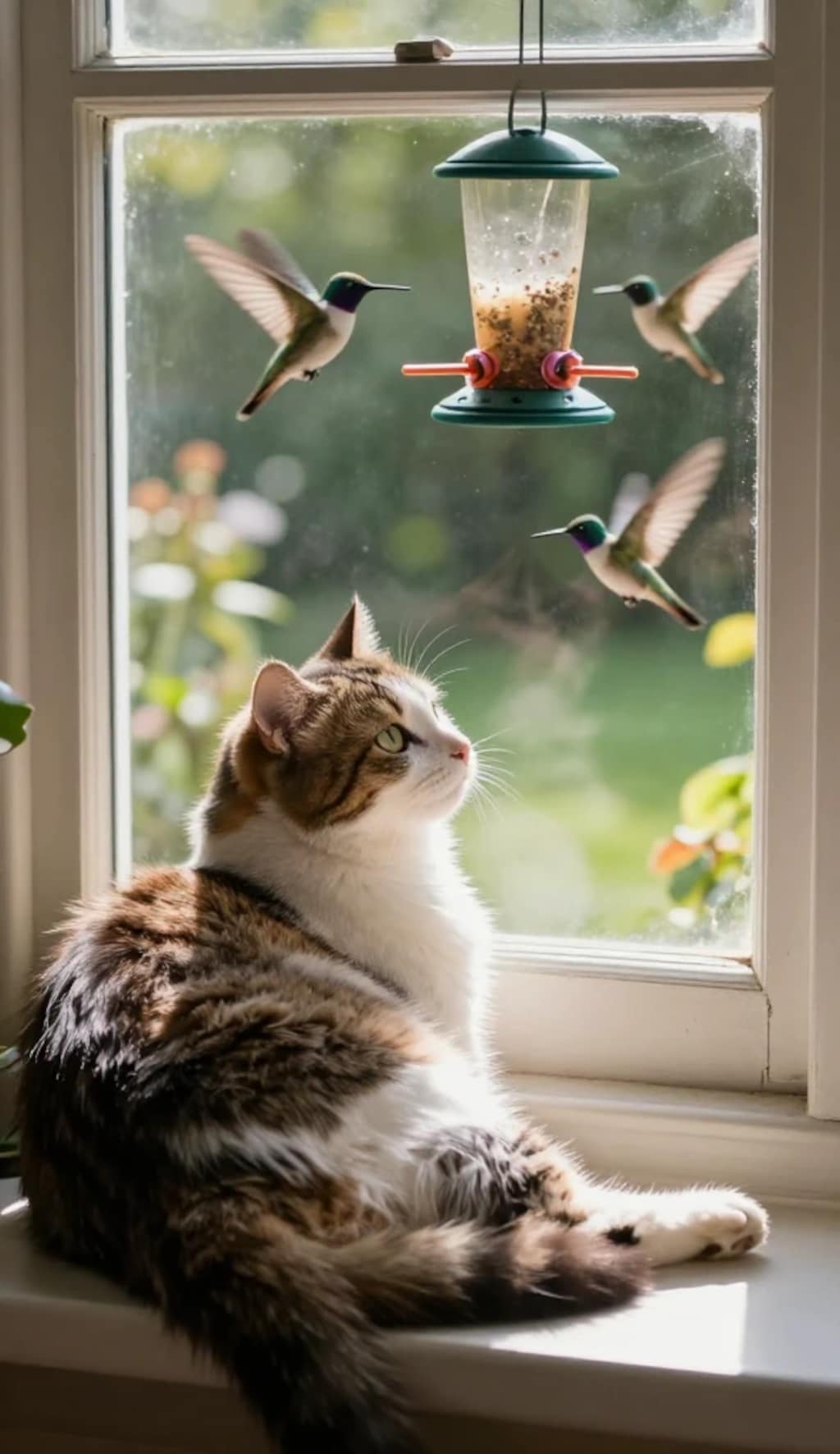 ハチドリを眺める猫
