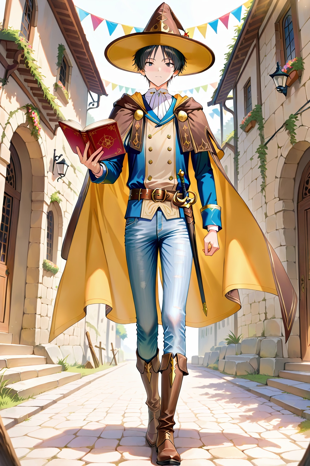 ファンタジー遺跡地下、アニメ風青年男性魔術士1-2-1 | の人気AIイラスト・グラビア