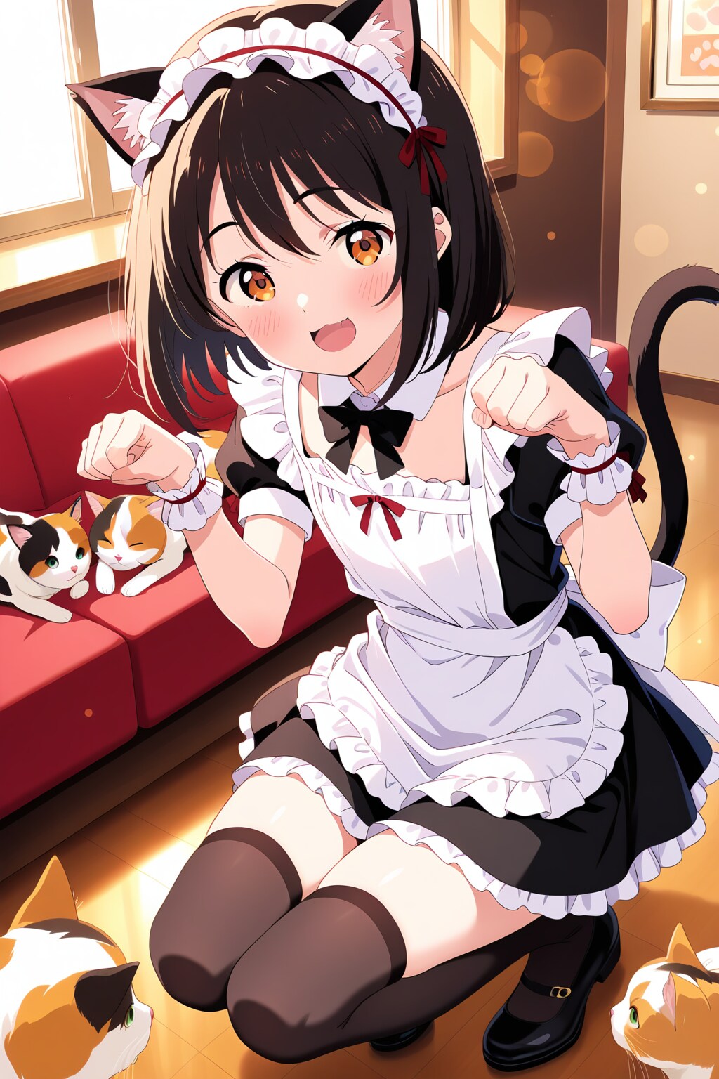 ボス猫 vs バイト女子 ＃猫カフェ | の人気AIイラスト・グラビア
