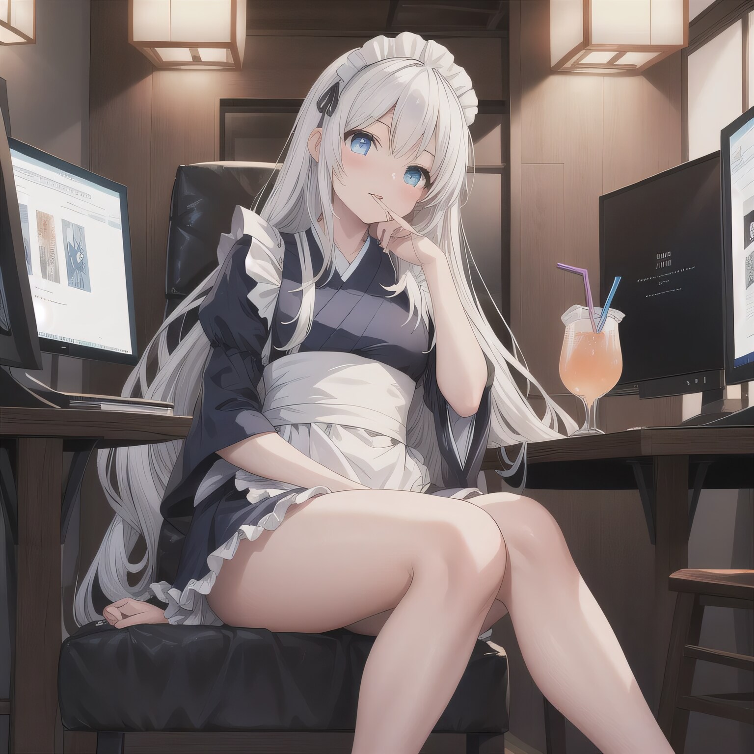 銀髪ロングで漫画喫茶の少女 | の人気AIイラスト・グラビア