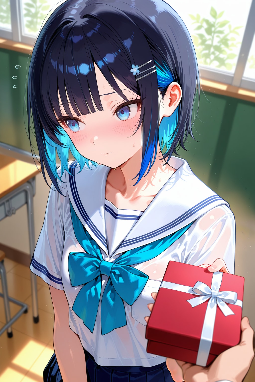 恥ずかしそうにプレゼントをする少女