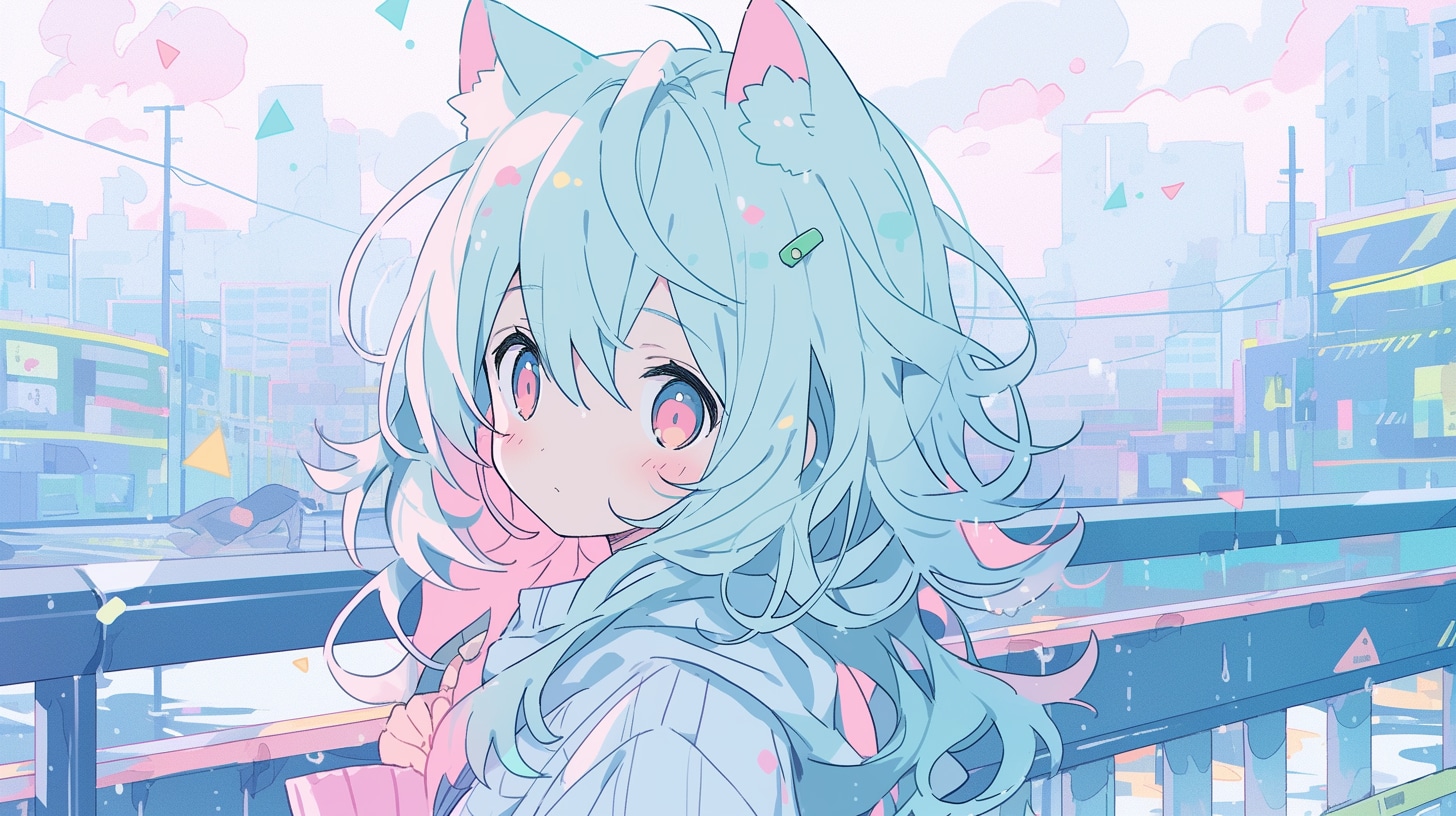 雨の街で出会った青髪猫耳少女 | の人気AIイラスト・グラビア