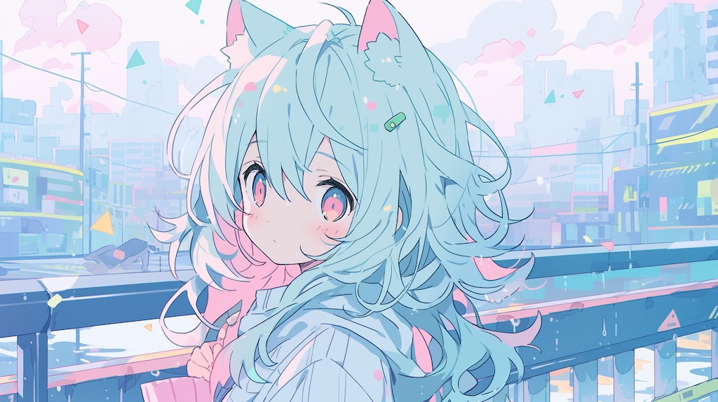 雨の街で出会った青髪猫耳少女