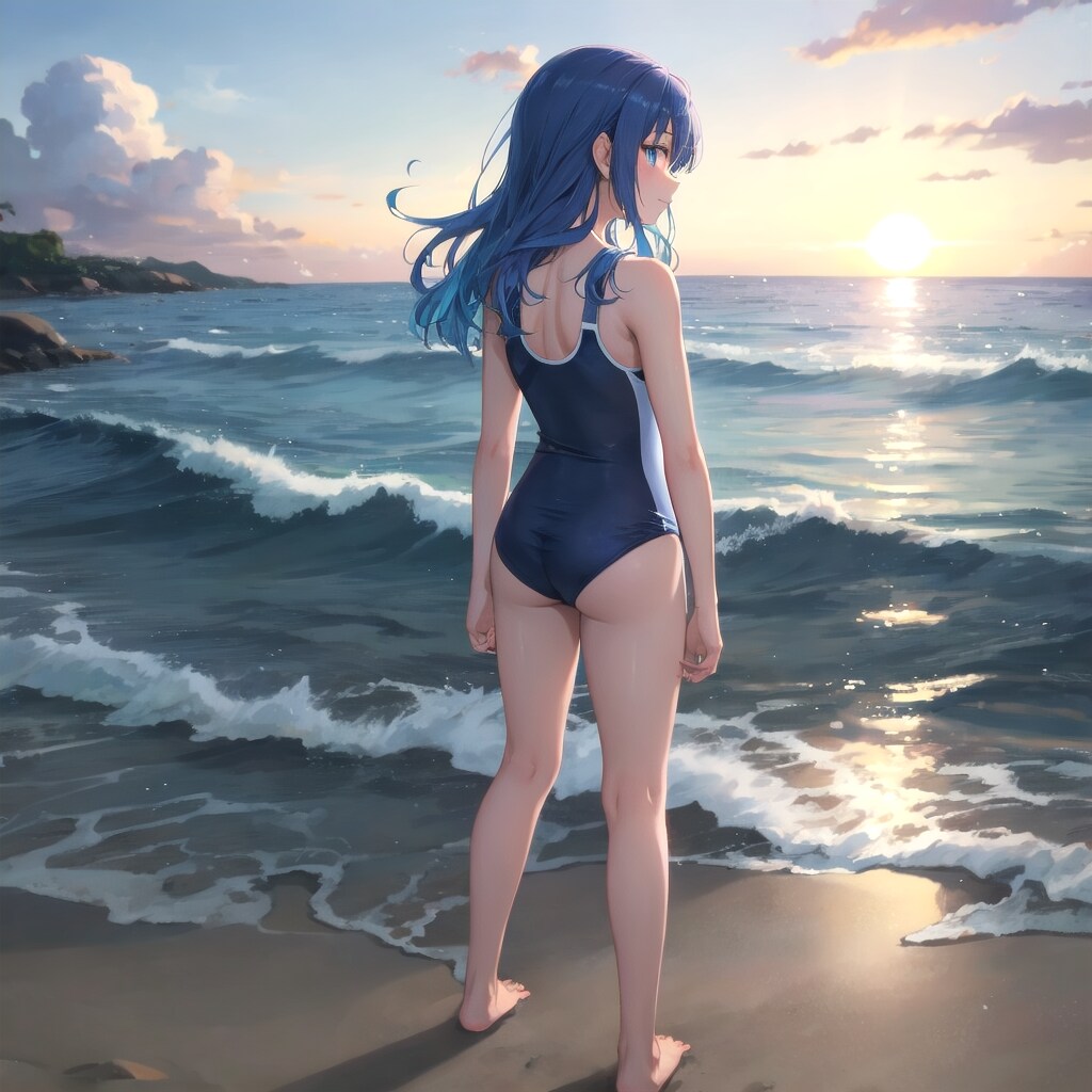 スク水+夕焼け