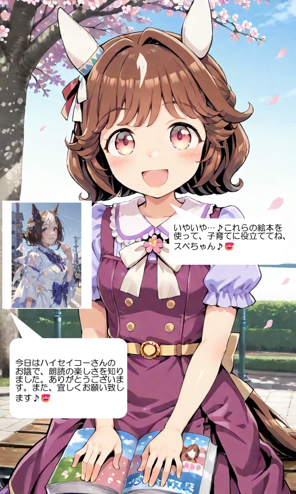 ウマ娘・ハイセイコー、公園の桜の下で朗読する