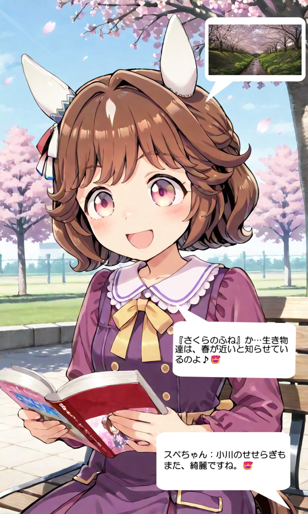 ウマ娘・ハイセイコー、公園の桜の下で朗読する