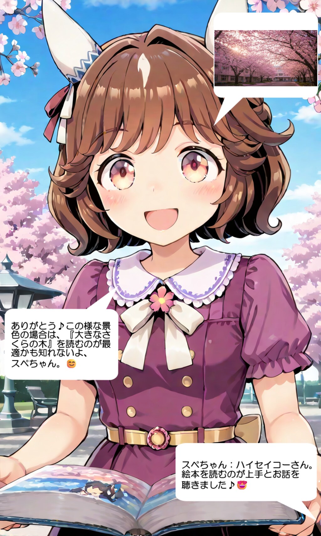ウマ娘・ハイセイコー、公園の桜の下で朗読する