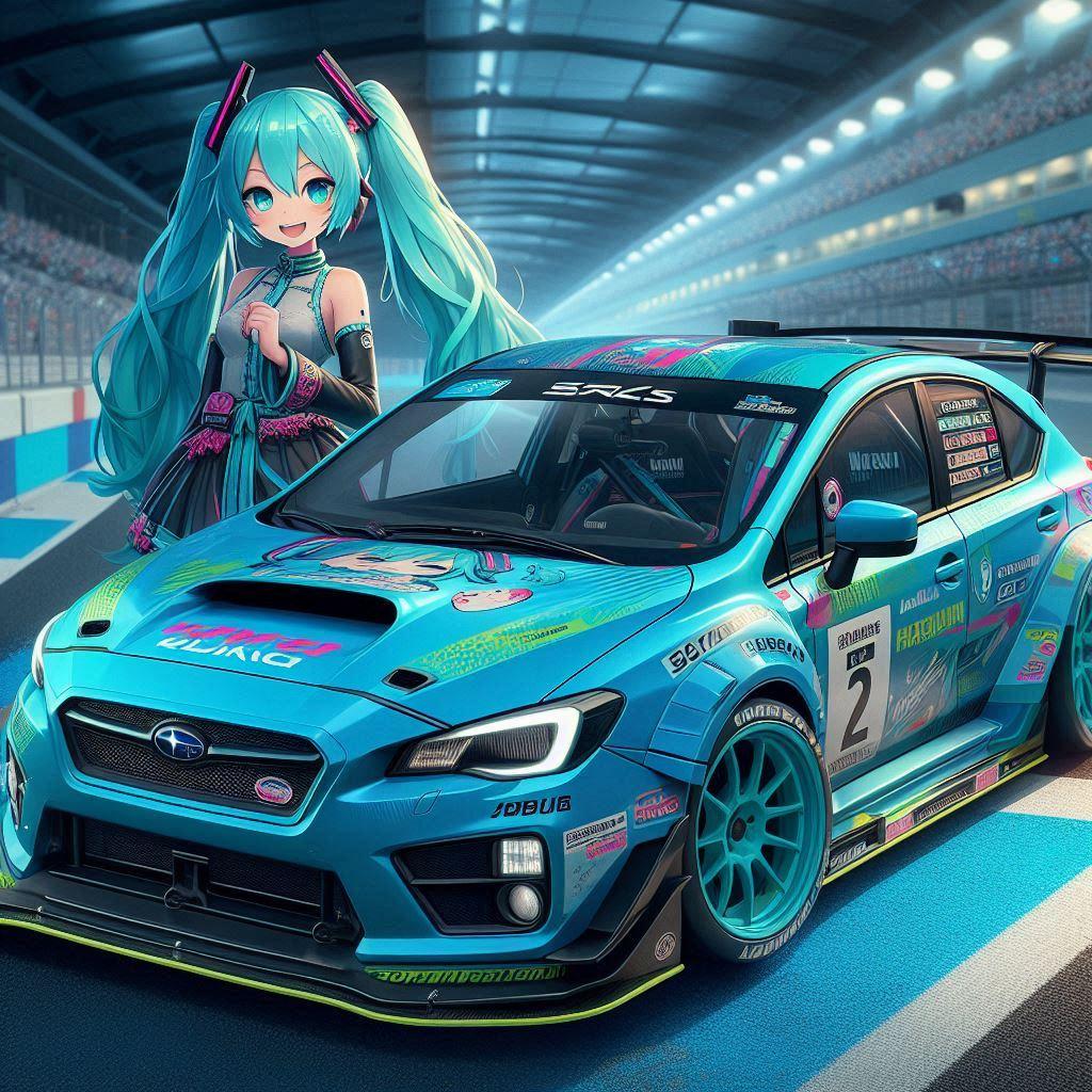 初音ミクカラーの WRXレーシングカー | の人気AIイラスト・グラビア