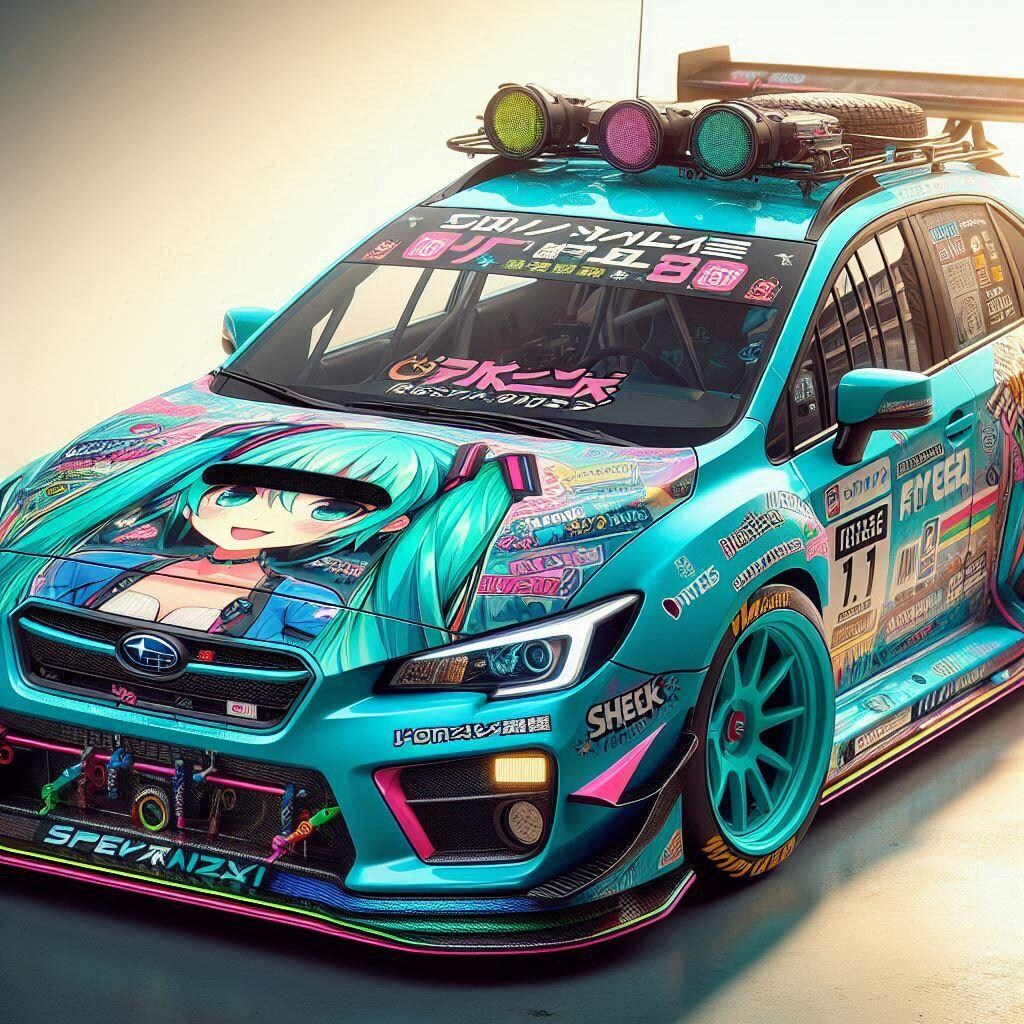 初音ミクカラーの WRXレーシングカー