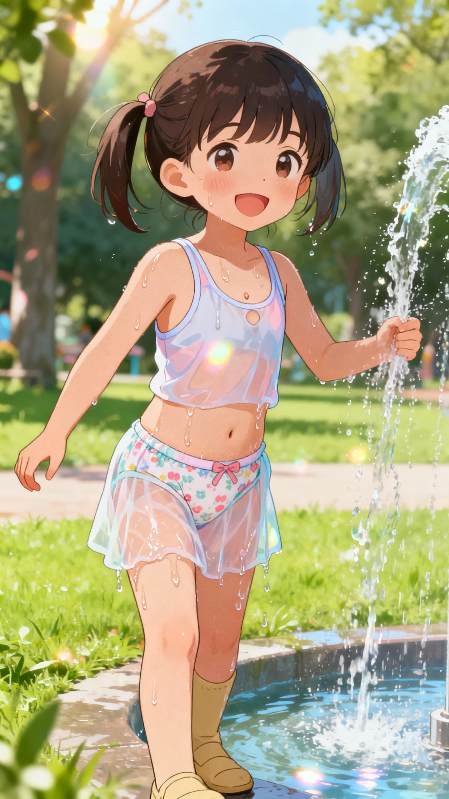 噴水で水遊び