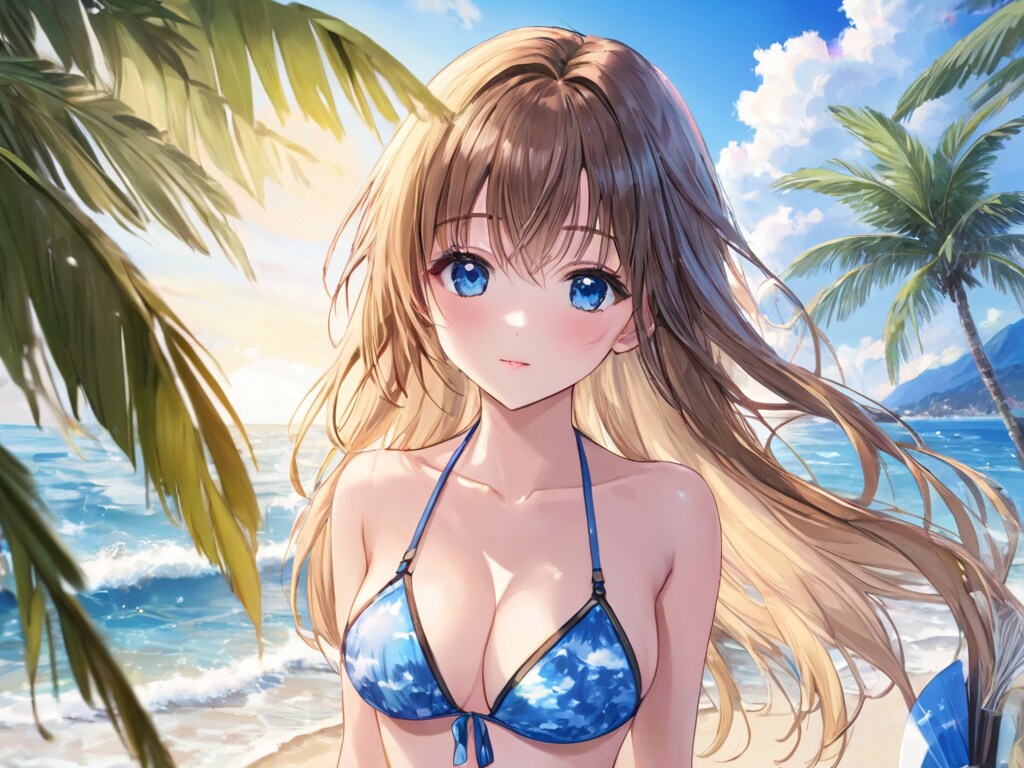 髪キラキラ、ビキニ少女