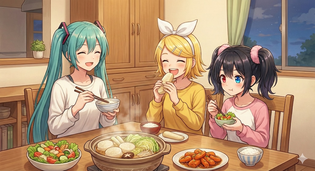 ミクさん自家製野菜で夕ご飯🥬