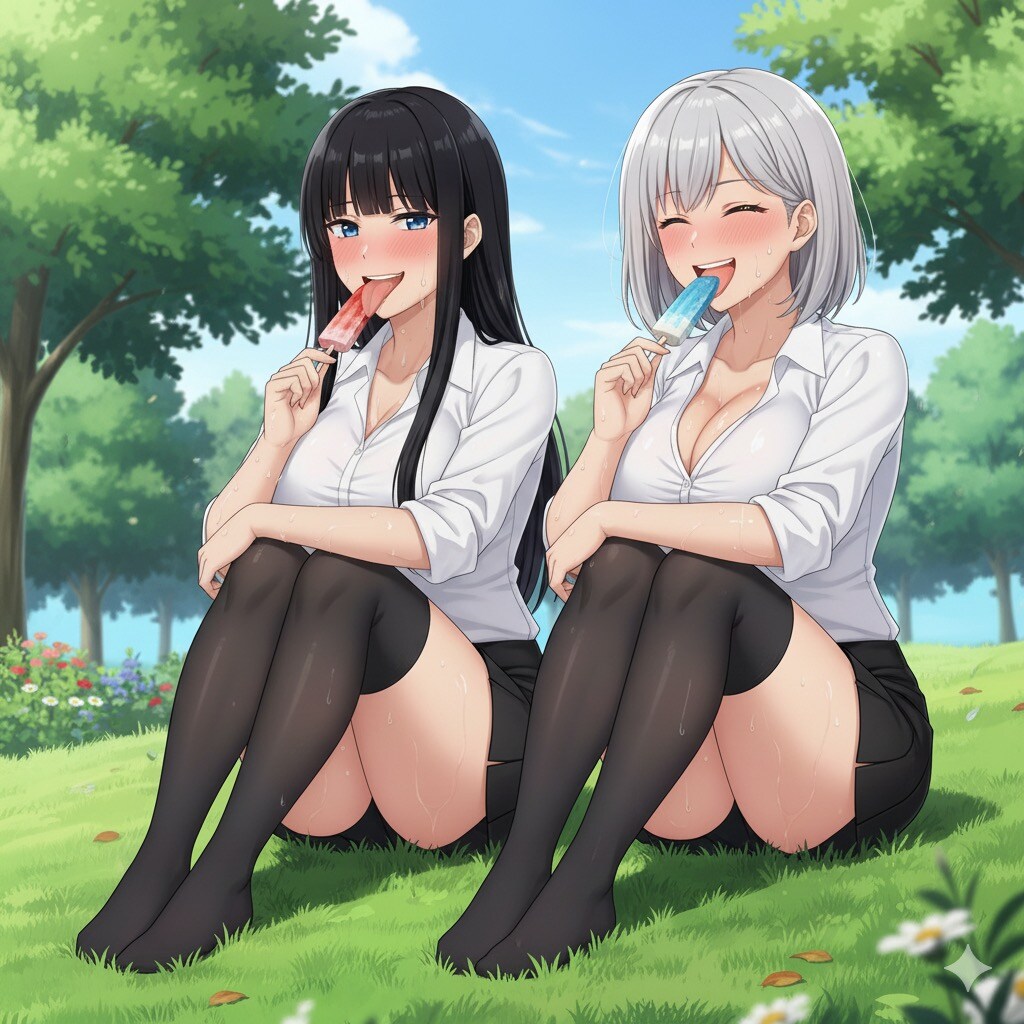 黒髪と銀髪(新入社員昼休み) | の人気AIイラスト・グラビア