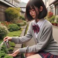 眼鏡女子 楓の花壇のお手入れ 6枚目
