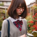 眼鏡女子 楓の花壇のお手入れ 3枚目