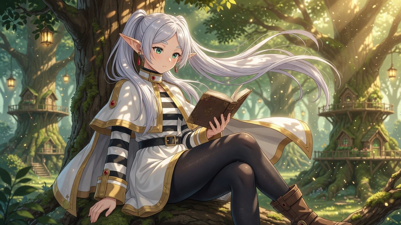 本を読むフリーレンとフェルン