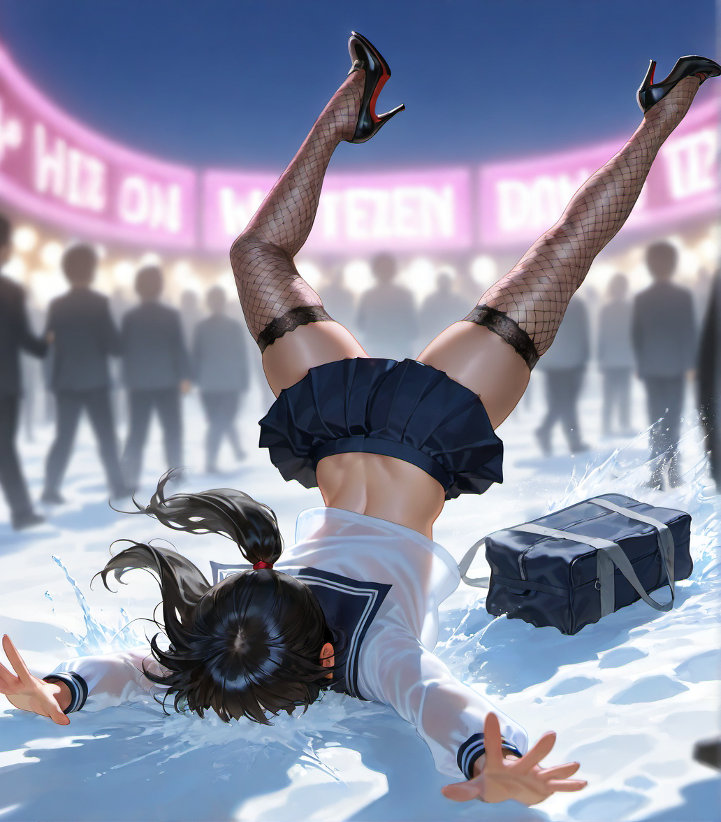 雪道にご用心 絶対領域版 | の人気AIイラスト・グラビア